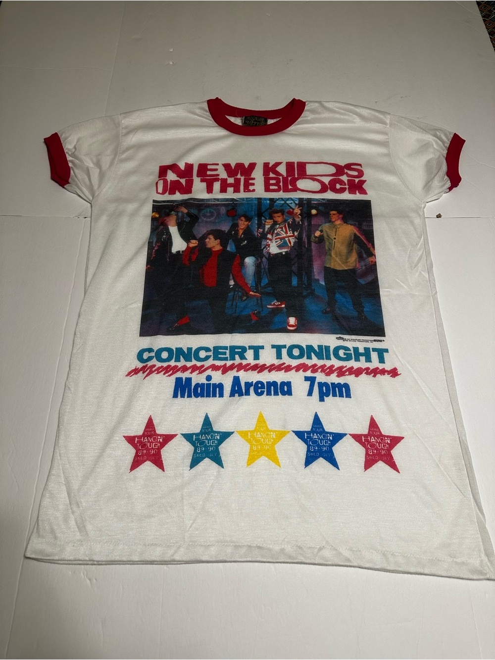 Vintage New Kids On The Block Concert Graphic Ringer Tee - White with Red Trim